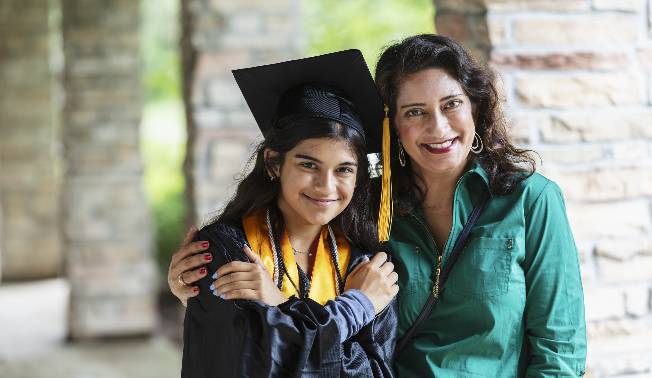 happy student with mother